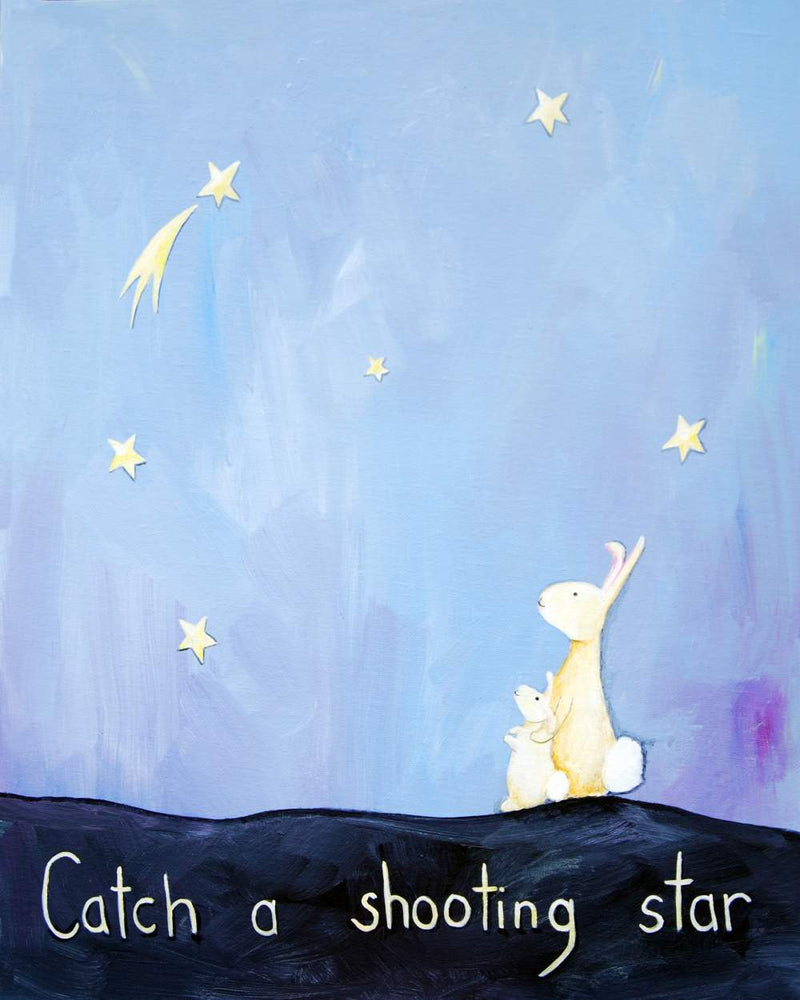 Catch a Shooting Star  - Baby Nursery Quote Art - Bunny Wall Decor for Baby