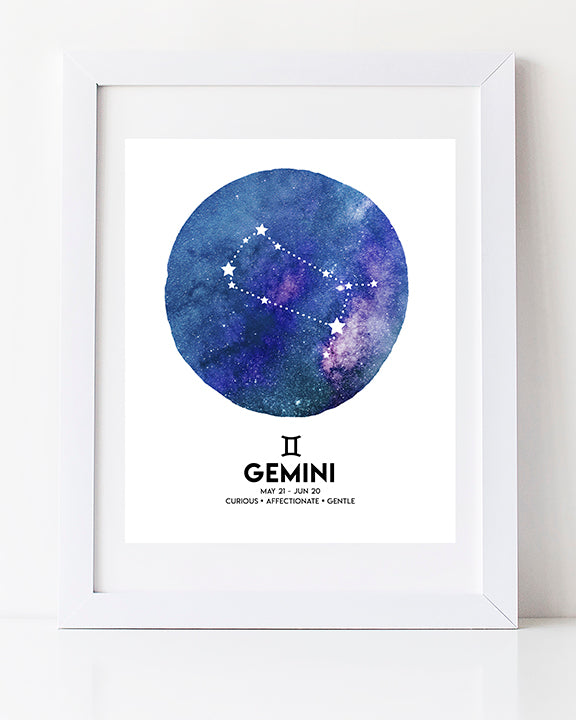 Star Sign Art Print - Gemini Zodiac Print by Liz Clay of Cici Art