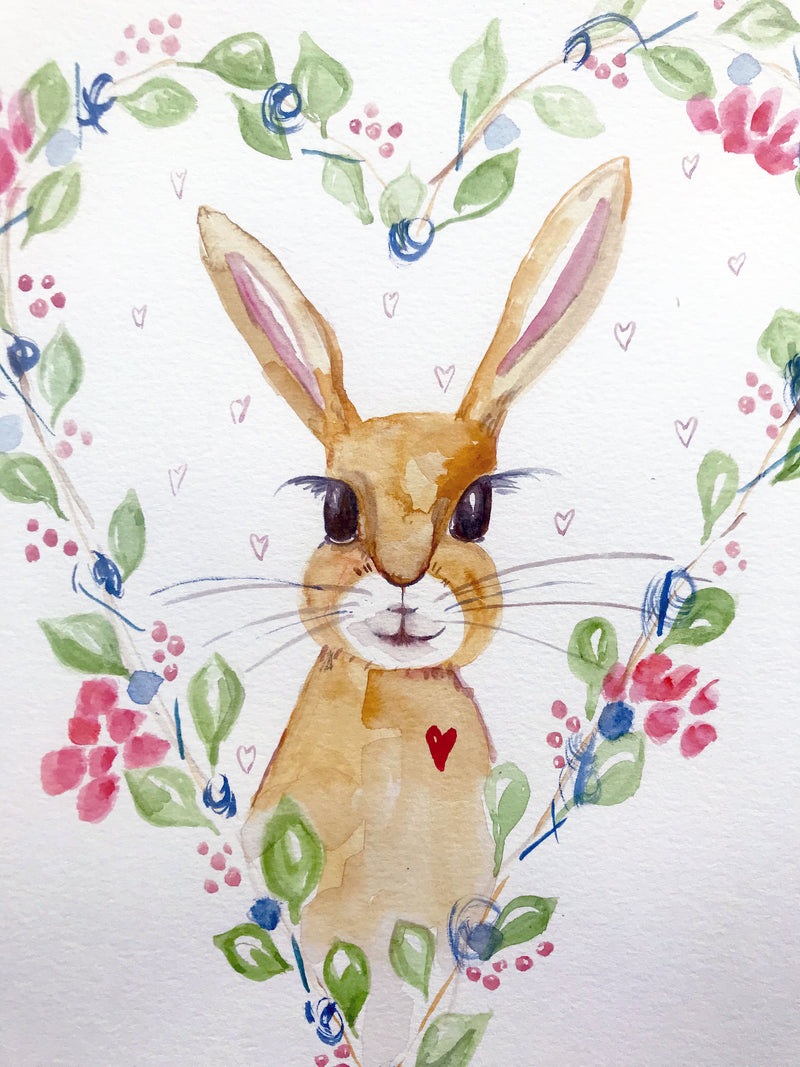 Original Watercolour - Bunny in Heart #3