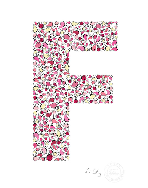 alphabet art for nursery - letter art for kids - pink birds letter F
