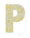 alphabet art for nursery - letter art for kids - yellow chicks letter P