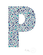 alphabet art for nursery - letter art for kids - blue penguin letter P