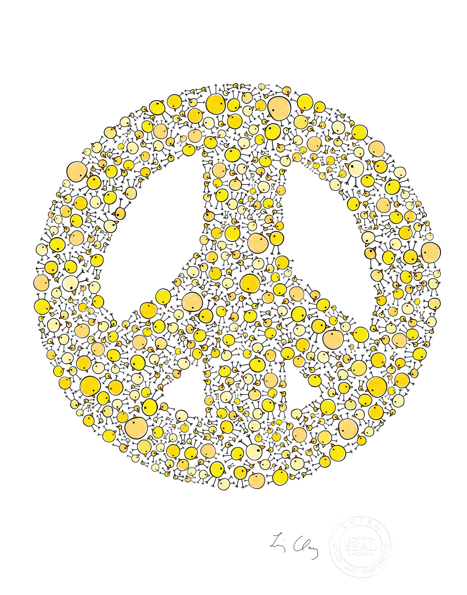 alphabet art for nursery - letter art for kids - yellow chicks letter peace