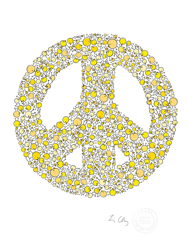 alphabet art for nursery - letter art for kids - yellow chicks letter peace