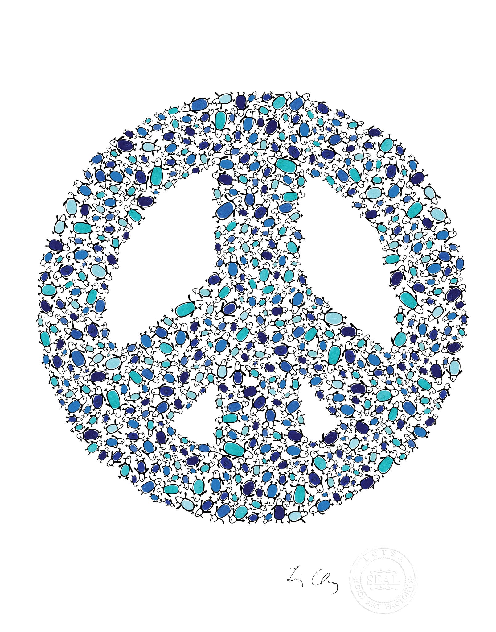 alphabet art for nursery - letter art for kids - blue penguin letter peace