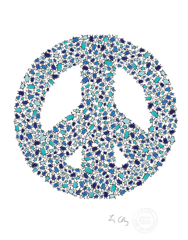 alphabet art for nursery - letter art for kids - blue penguin letter peace
