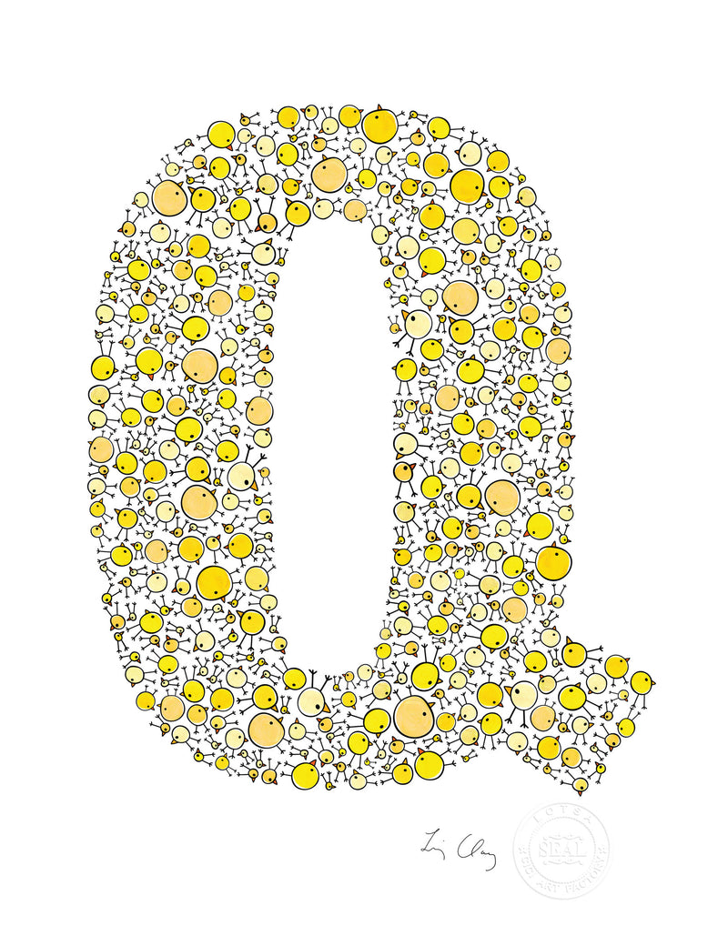 alphabet art for nursery - letter art for kids - yellow chicks letter Q