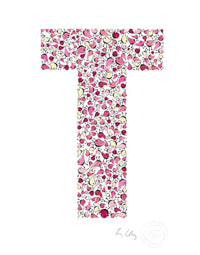 alphabet art for nursery - letter art for kids - pink birds letter T