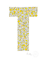 alphabet art for nursery - letter art for kids - yellow chicks letter T