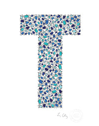 alphabet art for nursery - letter art for kids - blue penguin letter T