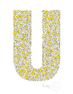 alphabet art for nursery - letter art for kids - yellow chicks letter U