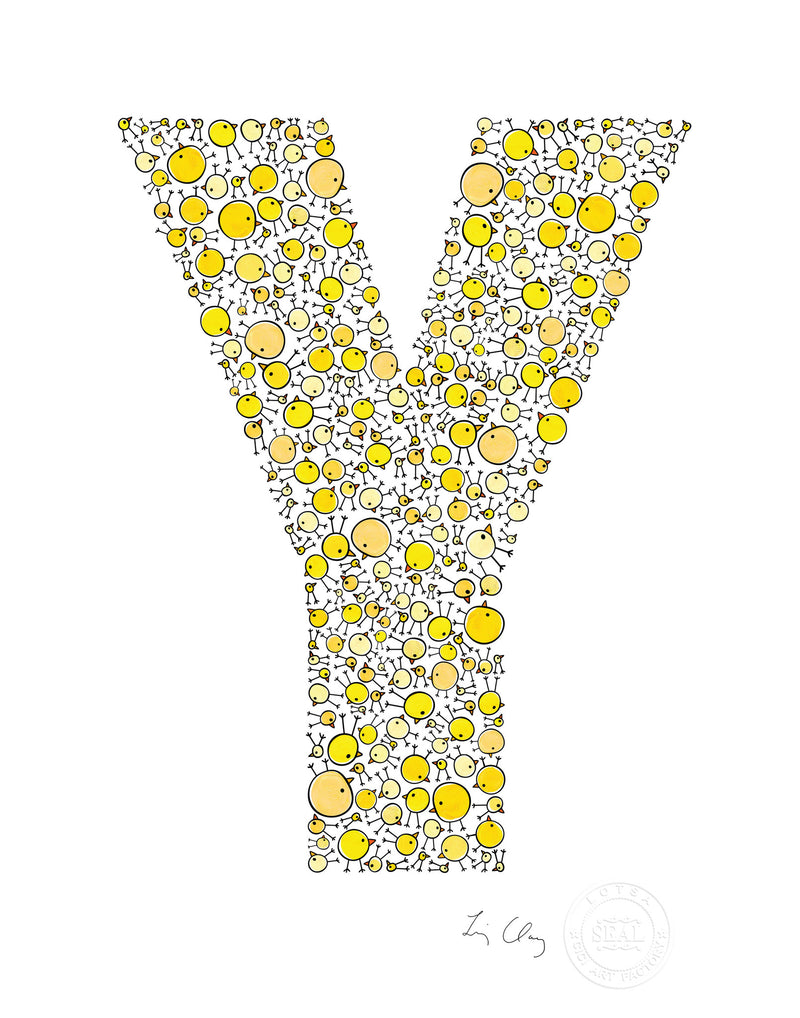 alphabet art for nursery - letter art for kids - yellow chicks letter Y