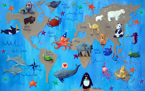 Map of the world with animals for children