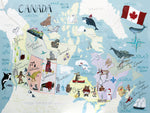 Canada Map for Kids educational canvas by Vancouver Artist Liz  Clay.  Large scale canvas wall map for kids bedrooms, playrooms and cabin decor.  