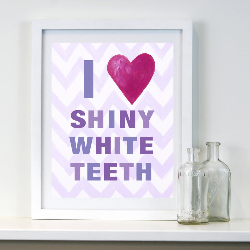 Kids Bathroom Decor by Cici Art Factory -  I heart Shiny White Teeth - Lilac