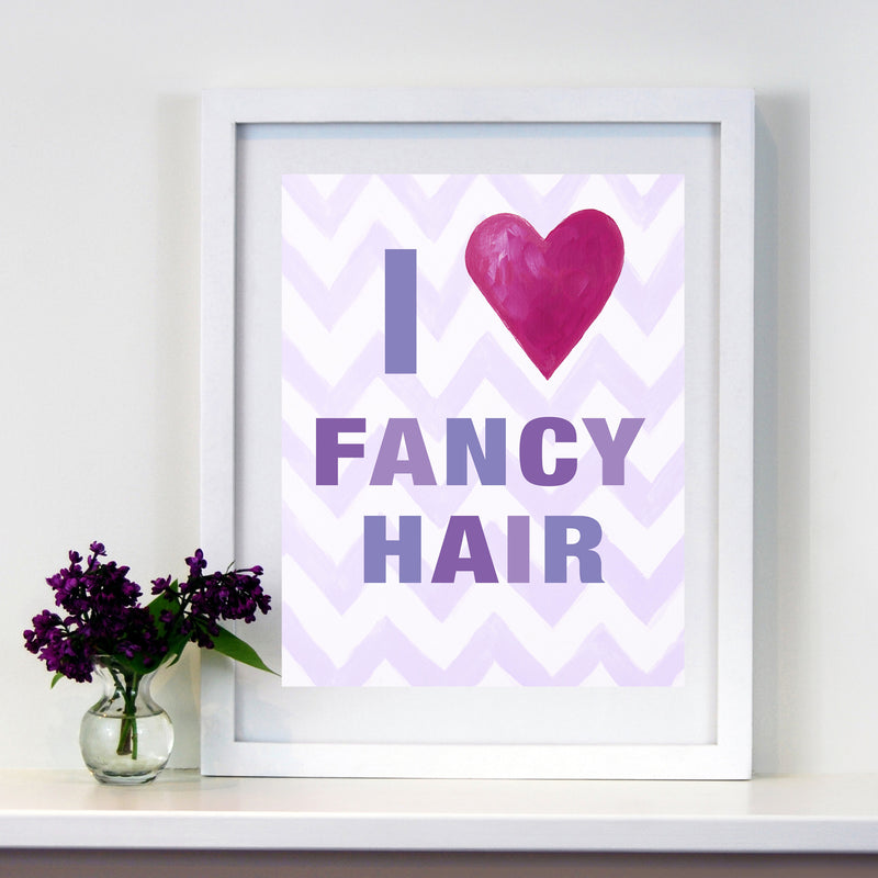 GIRLS Bathroom Decor by Cici Art Factory - I heart FANCY HAIR KIDS ART PRINT