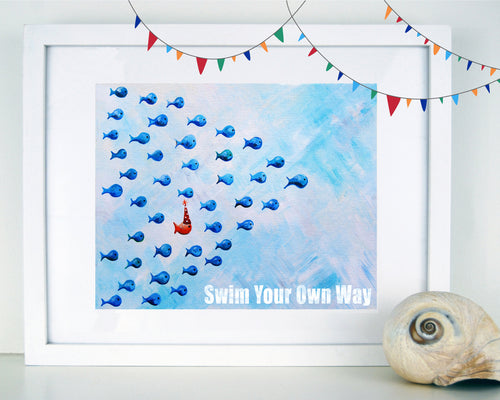 Swim Your Own Way - Blue - Art for Baby Nursery 