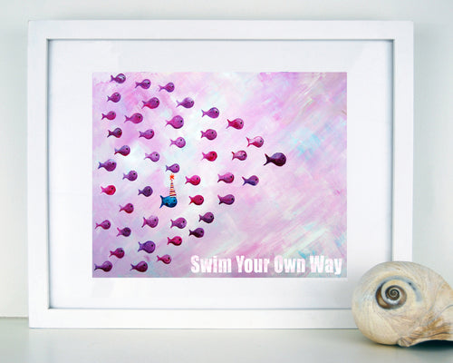 Swim Your Own Way - Blue  - Baby Nursery Art