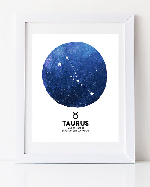 Modern Watercolour Taurus Star Sign art print by Vancouver artist Liz Clay of Cici Art  Factory